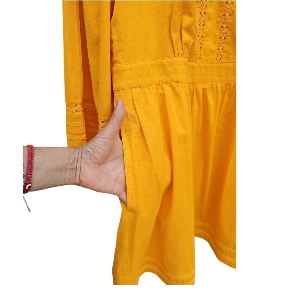 J. Crew Mustard Yellow Long Sleeve aBoho Peasant Dress Size S - Picture 9 of 11